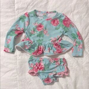 Mud Pie Aqua Rose Rash Guard Baby Swimsuit size 6-9 M